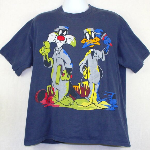 Vintage 90s Savvy Sportswear Loony Tunes Sylvester Daffy T-Shirt Mens XL - Picture 1 of 7